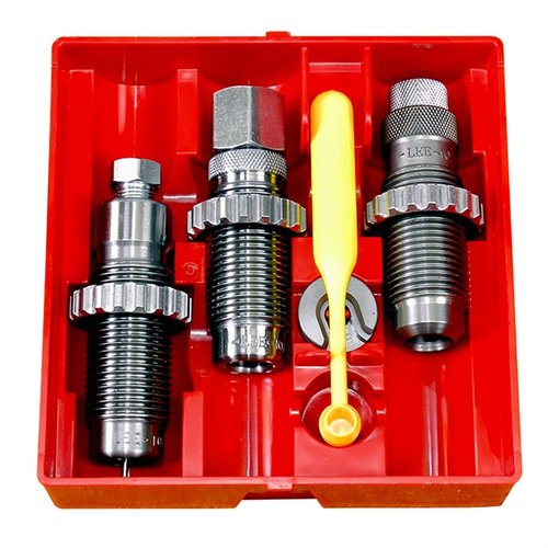 Das Lee Steel 3-Die Pistol Set bietet alles, was du brauchst: Full Length Sizing Die, Bullet Seating Die und Powder Through Expanding Die für präzises Nachladen.