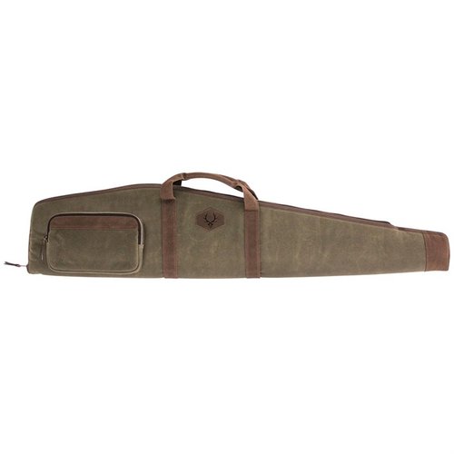 Schütze dein Gewehr stilvoll mit dem RAWHIDE WAXED RIFLE CASE: strapazierfähiges Wachs-Canvas, dicke Polsterung und antike Messingreißverschlüsse.