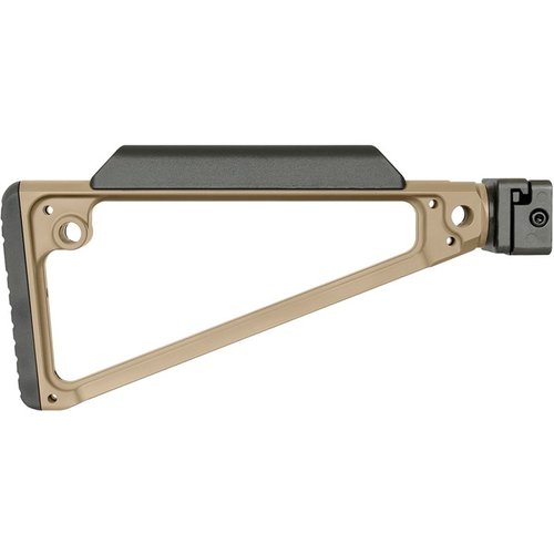 Der TRIANGLE SIDE FOLDING STOCK bietet eine robuste Klappmechanik aus gehärtetem Stahl, 5 QD Sling-Ösen und eine komfortable Polymer-Wangenauflage.