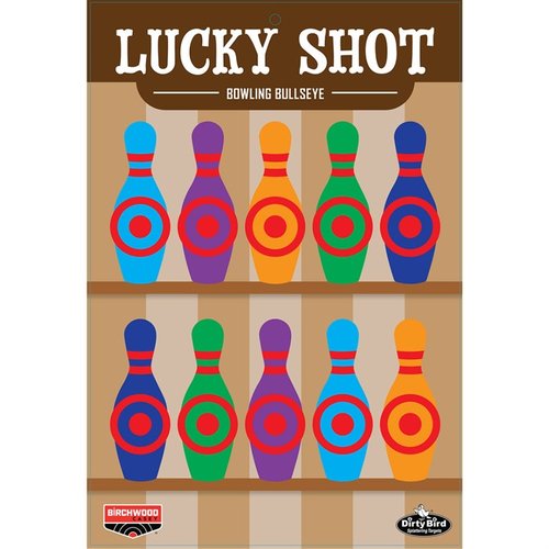 Entdecke die DIRTY BIRD LUCKY SHOT Bowling Pins 12 x 18" Targets – perfekte Ziele mit intensiver Spritzwirkung, schwerem Tagboard und ideal für Pistolenschießen!