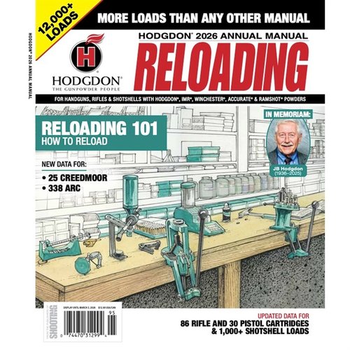 Das Hodgdon 2026 Annual Manual bietet über 11.000 Lade-Daten für Gewehr- und Handfeuerwaffenpatronen, inklusive IMR, Winchester, Ramshot und Accurate.