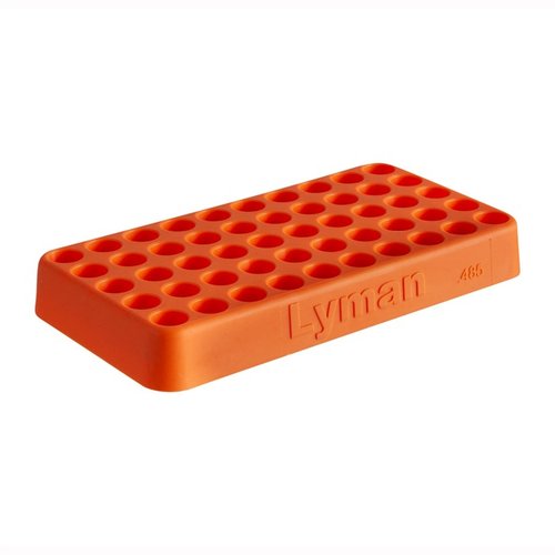 Der Lyman Custom-Fit Loading Block aus robustem Polymer fasst 50 Patronen und ist in sechs Größen von .338 bis .615 Kaliber erhältlich, perfekt für dein Reloading.