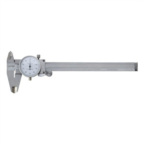 Der LYMAN Dial Caliper aus robustem Edelstahl bietet präzise 0,001-Zoll Messungen für Innen-, Außen-, Tiefen- und Schrittmaße – ideal für Gunsmiths und Wiederlader.