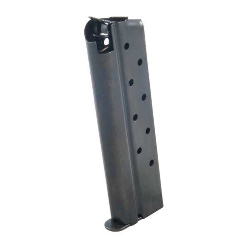 Hochwertige, robuste 1911 Magazine aus blauem Kohlenstoffstahl, mit flachem Follower für zuverlässige Zuführung aller Geschosstypen und zusätzlichem Platz für eine Runde.