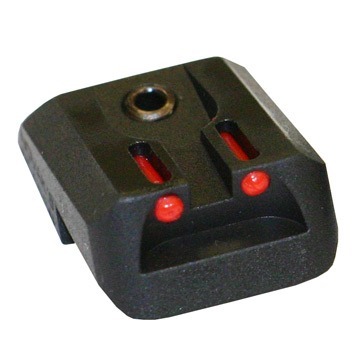 Die 1911 Fiber Optic Rear Sights von NOVAK maximieren das vorhandene Licht für schnelle Zielerfassung, selbst bei schlechten Lichtverhältnissen. Erhältlich in rot oder grün.