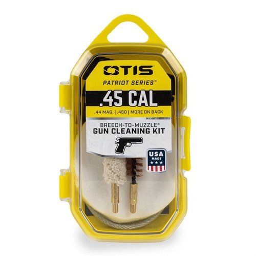 Das PATRIOT Series Pistol Kit von Otis bietet alles, was du für eine gründliche Reinigung von Breech-to-Muzzle® benötigst, inklusive 100% Baumwoll-Patches und einer praktischen T-Handle.