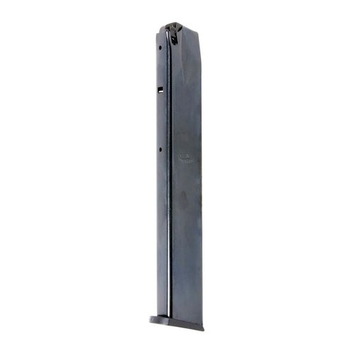 Das Ruger P-Series Magazin bietet eine erweiterte Kapazität von 32 Schuss, ist aus wärmebehandeltem Kohlenstoffstahl gefertigt und sorgt für zuverlässige Leistung.