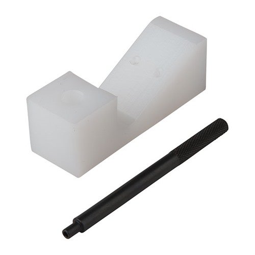 Die GAS BLOCK ASSEMBLY FIXTURE mit Roll Pin Starter erleichtert die Installation des Gasrohrs und das Einsetzen des Rollpins in den Gasblock.