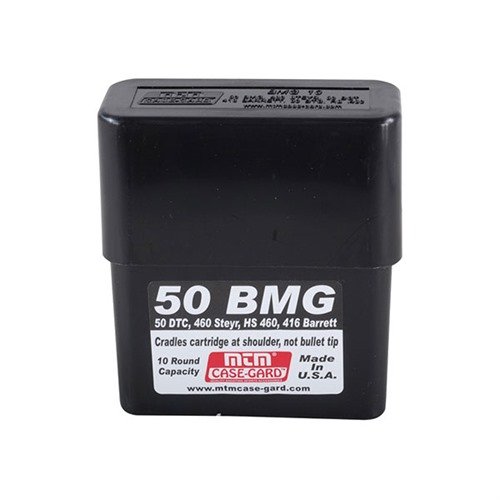 Die MTM CASE-GARD Slip Top Rifle Ammo Box für 50 BMG bietet Platz für 10 Patronen, schützt die Geschossspitzen und ist perfekt für den schnellen Zugriff.