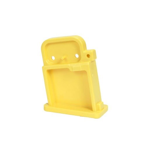 Der AR-15 Magazine Safety Block in leuchtendem Gelb sorgt für Sicherheit am Schießstand, indem er das Magazin sicher im Waffenlager fixiert und eine visuelle Sicherheitsanzeige bietet.