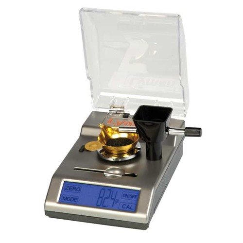 Die ACCU-TOUCH 2000 Waage bietet +/- 0,10 Grain Genauigkeit bis zu 2000 Grain, mit Touchscreen, abnehmbaren Pulvertrickler und Netzadapter für präzise Messungen.