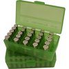 Die FLIP TOP PISTOL AMMO BOX von MTM CASE-GARD bietet Platz für 50 Patronen, ist stapelbar, kratzfest und hat eine 25-jährige Garantie auf den Snap-Lok-Verschluss.