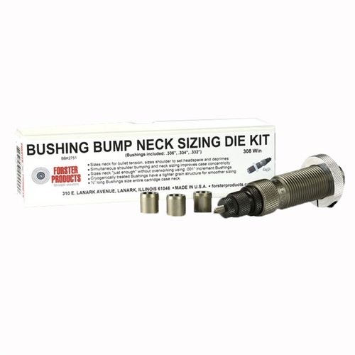 Mit den Forster Bushing Bump Neck Die Kits hast du die volle Kontrolle über die Spannung an den Hülsen, inklusive handpolierter Größe und drei präzise Bushings.