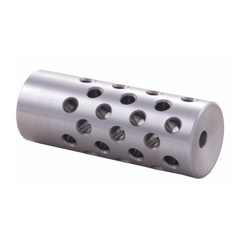 Der #4 Muzzle Brake für .22 Kaliber reduziert Rückstoß und Mündungshochgang durch 42 Ports, ideal für präzises Schießen. Gunsmithing erforderlich.