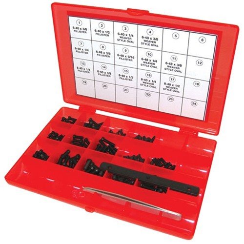 Das MASTER GUNSMITH SCREW KIT mit 142 Teilen bietet dir 10 hochwertige 3/32" Hex-Schrauben, inklusive Zange und Gewindemaß, für sicheren Halt.