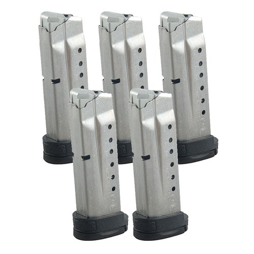 Die M&P Shield 9mm Magazine von Smith & Wesson bieten 7 oder 8 Runden Kapazität, sind aus Stahl gefertigt und haben eine erweiterte Basis für besseren Halt.