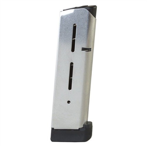 Die 1911 8RD .45ACP Magazine mit Extended Pad bietet 8 Schuss, schützt die Basis vor Schäden und besteht aus hochwertigem, rostfreiem Edelstahl.