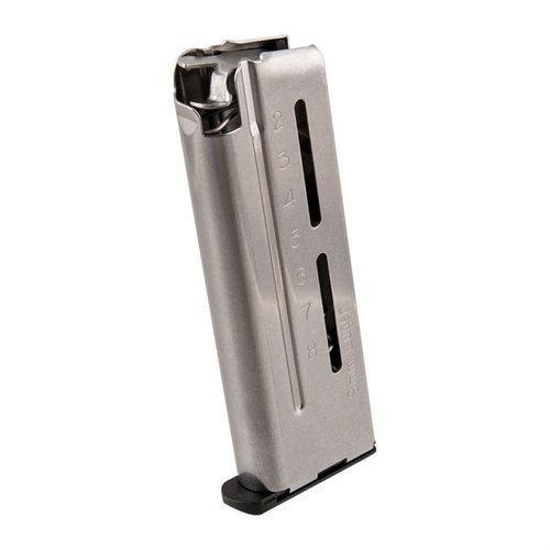 Das 1911 Compact Elite Tactical Magazin bietet ultra-zuverlässige, extra Kapazität und reibungsloses Füttern, ideal für Kampf, Wettkampf oder Selbstverteidigung.