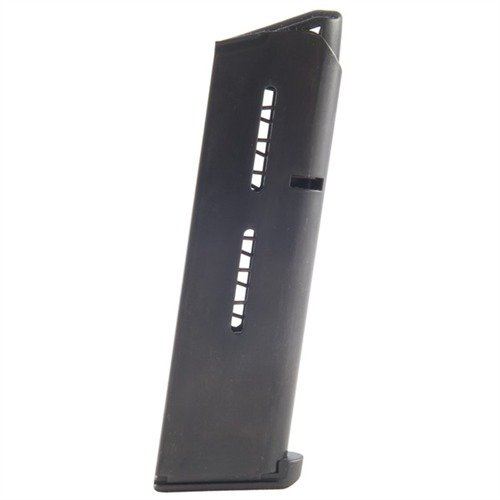 Das legendäre 47D Magazin von Wilson Combat für Full-Size 1911 bietet 8 Schuss .45 ACP und ist in Edelstahl oder Schwarz mit Fluoropolymer-Finish erhältlich.