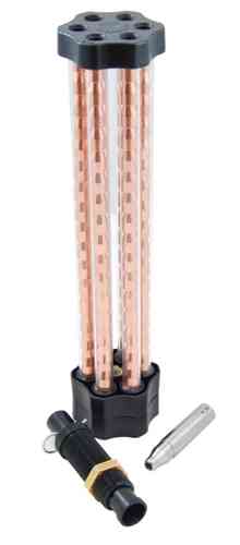 Der DAA Mini Mr. Bullet Feeder bietet ein 6-Rohr-Magazin für ca. 100 Geschosse, manuelle Befüllung und ist mit Dillon-kompatiblen Maschinen nutzbar.